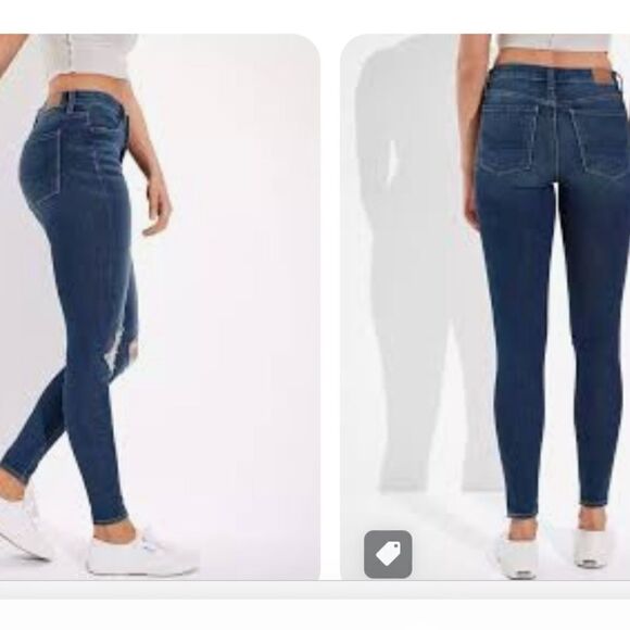 EUC AMERICAN EAGLE 10 SHORT THE DREAM JEAN CURVY HI-RISE DISTRESSED JEGGING - Picture 2 of 11